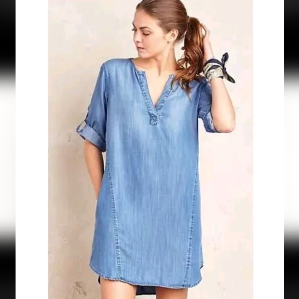 ANTHROPOLOGIE Cloth & Stone‎ Elena Chambray Shirt Dress Size XS